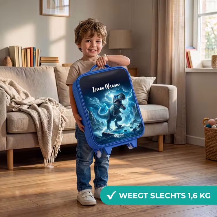 Kinderkoffer met naam - Blauw - Donderslagdino — 2