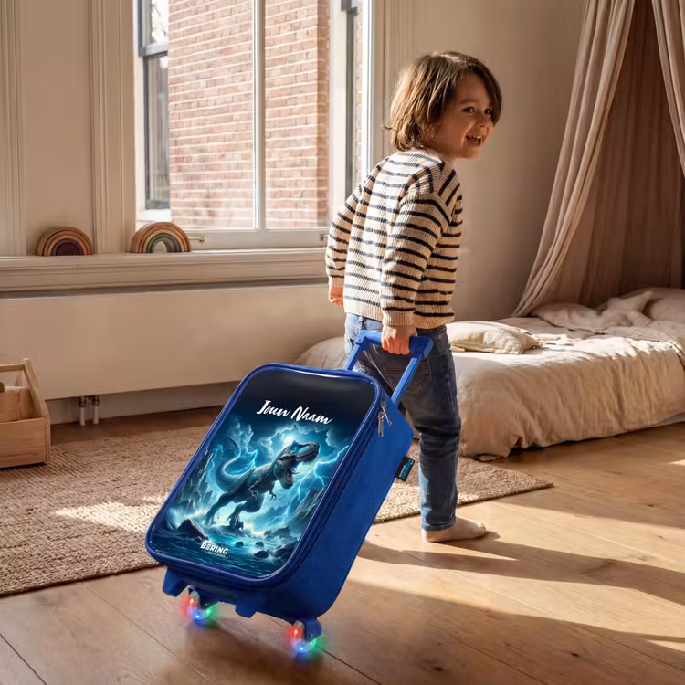 Kinderkoffer met naam - Blauw - Donderslagdino — 3