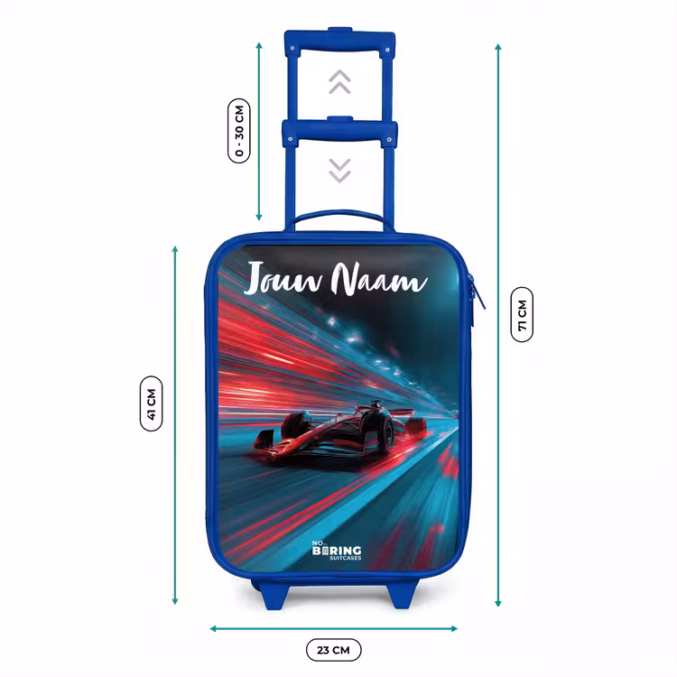 Kinderkoffer met naam - Blauw - Formule 1 - Raceauto - Rood - Neonverlichting — 6