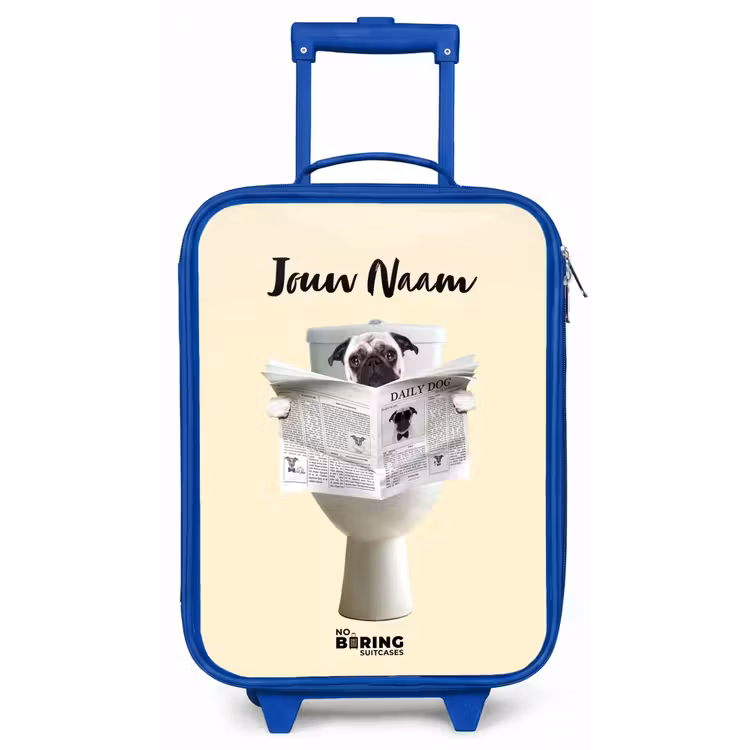 Kinderkoffer met naam - Blauw - Hondje Leest de Krant — 1
