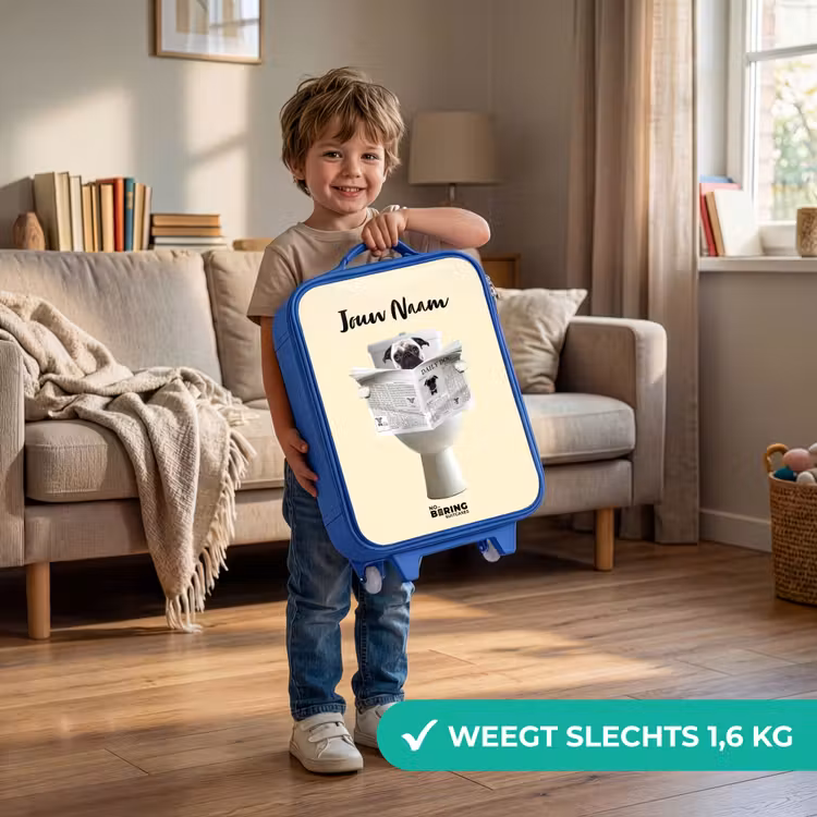 Kinderkoffer met naam - Blauw - Hondje Leest de Krant — 2