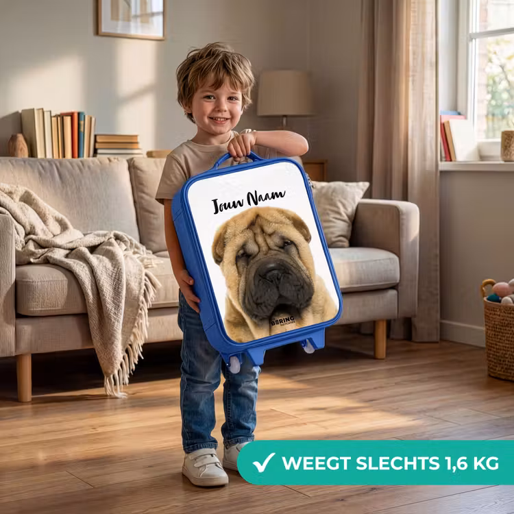 Kinderkoffer met naam - Blauw - Hondje met Boos Hoofd — 2
