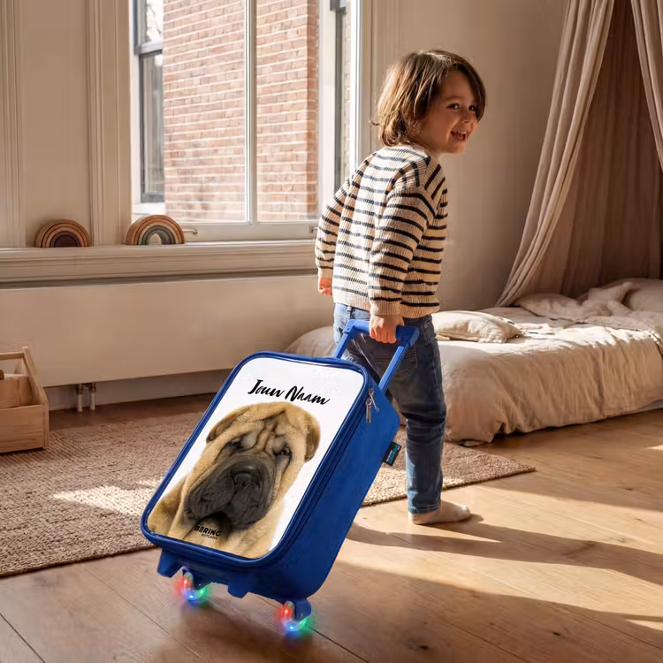 Kinderkoffer met naam - Blauw - Hondje met Boos Hoofd — 3