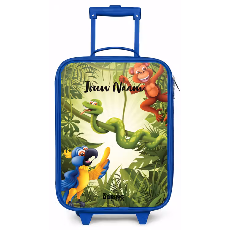 Kinderkoffer met naam - Blauw - Jolige jungle — 1