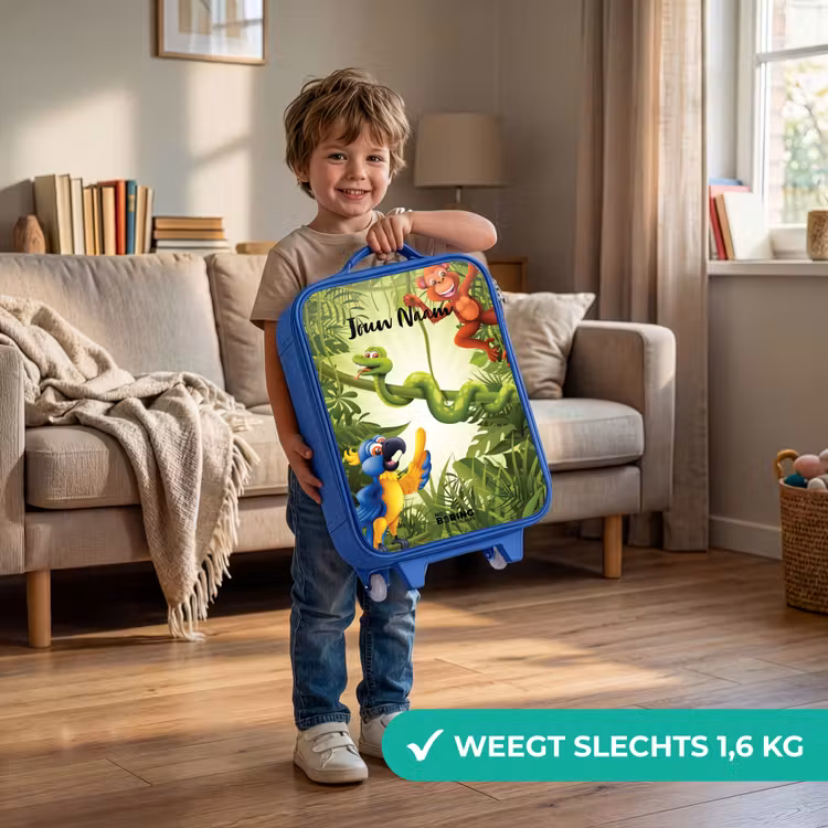 Kinderkoffer met naam - Blauw - Jolige jungle — 2