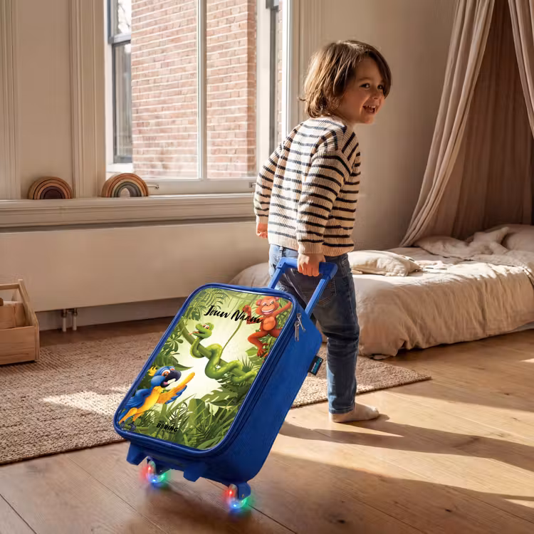 Kinderkoffer met naam - Blauw - Jolige jungle — 3