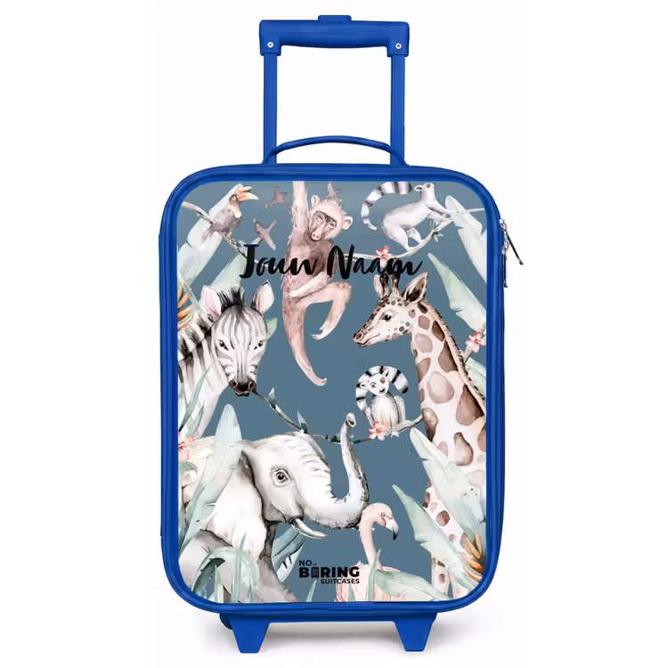 Kinderkoffer met naam - Blauw - Jungle Dierenfeest — 1