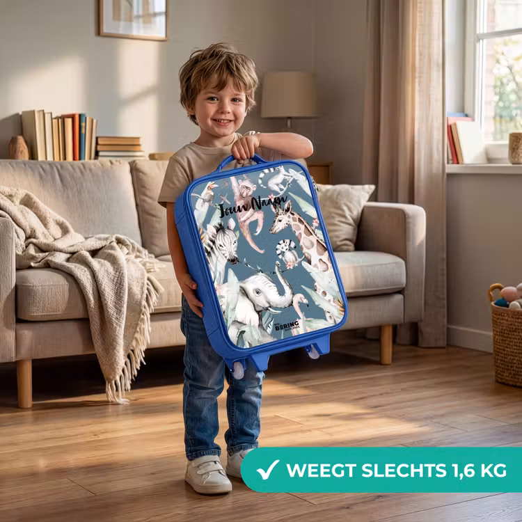 Kinderkoffer met naam - Blauw - Jungle Dierenfeest — 2
