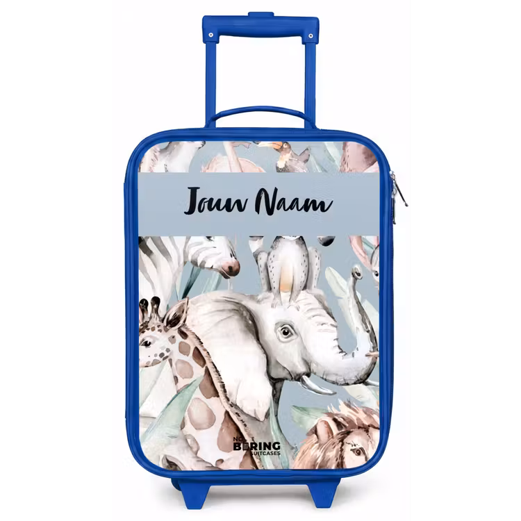 Kinderkoffer met naam - Blauw - Jungle in Lichte Kleuren — 1