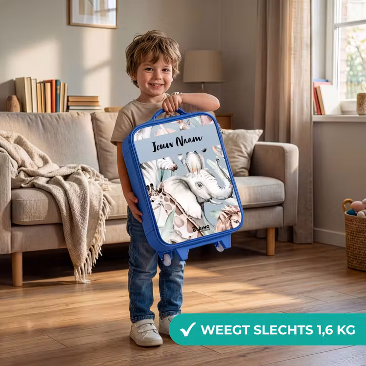 Kinderkoffer met naam - Blauw - Jungle in Lichte Kleuren — 2