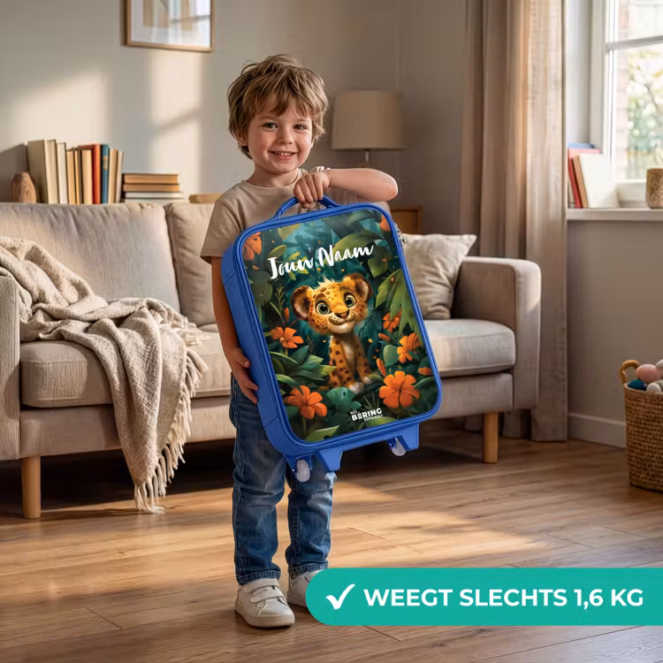 Kinderkoffer met naam - Blauw - Liam luipaardje — 2