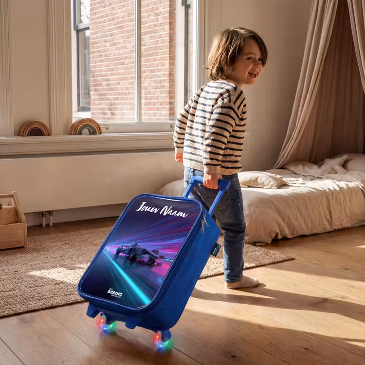 Kinderkoffer met naam - Blauw - Lichtstralen - Neon - Racewagen - Paars — 3