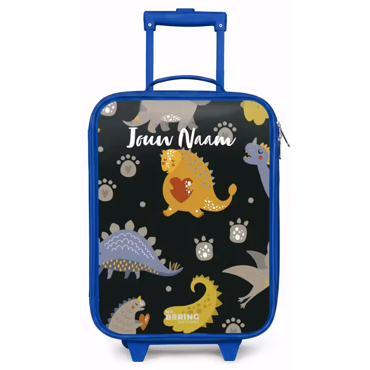 Kinderkoffer met naam - Blauw - Liefdevolle dinosaurus — 1