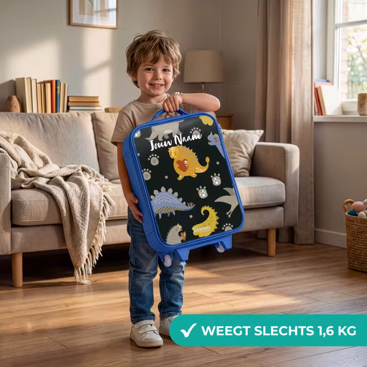Kinderkoffer met naam - Blauw - Liefdevolle dinosaurus — 2