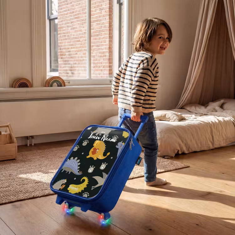 Kinderkoffer met naam - Blauw - Liefdevolle dinosaurus — 3