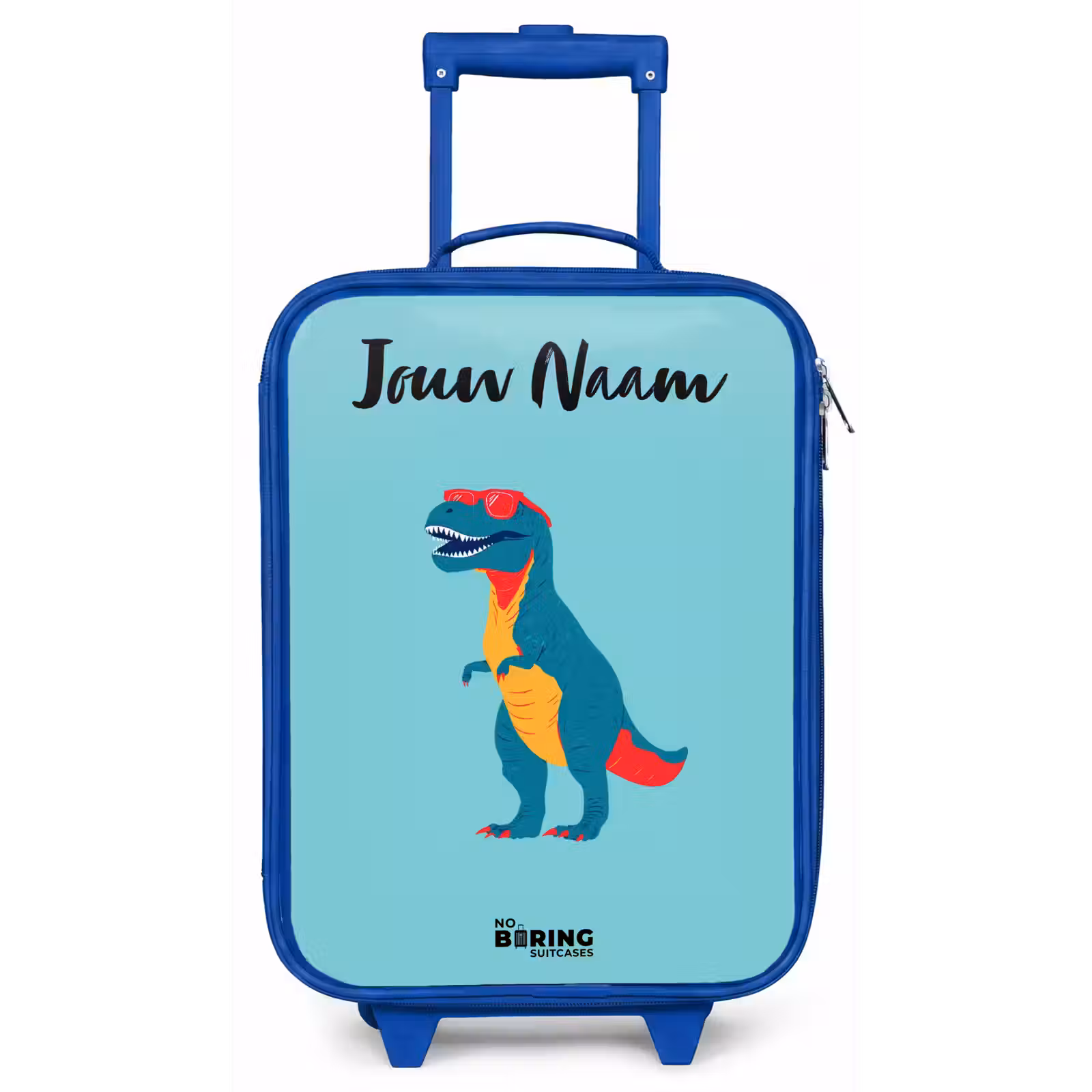 Kinderkoffer met naam - Blauw - Dino - Dier - Zonnebril — 1