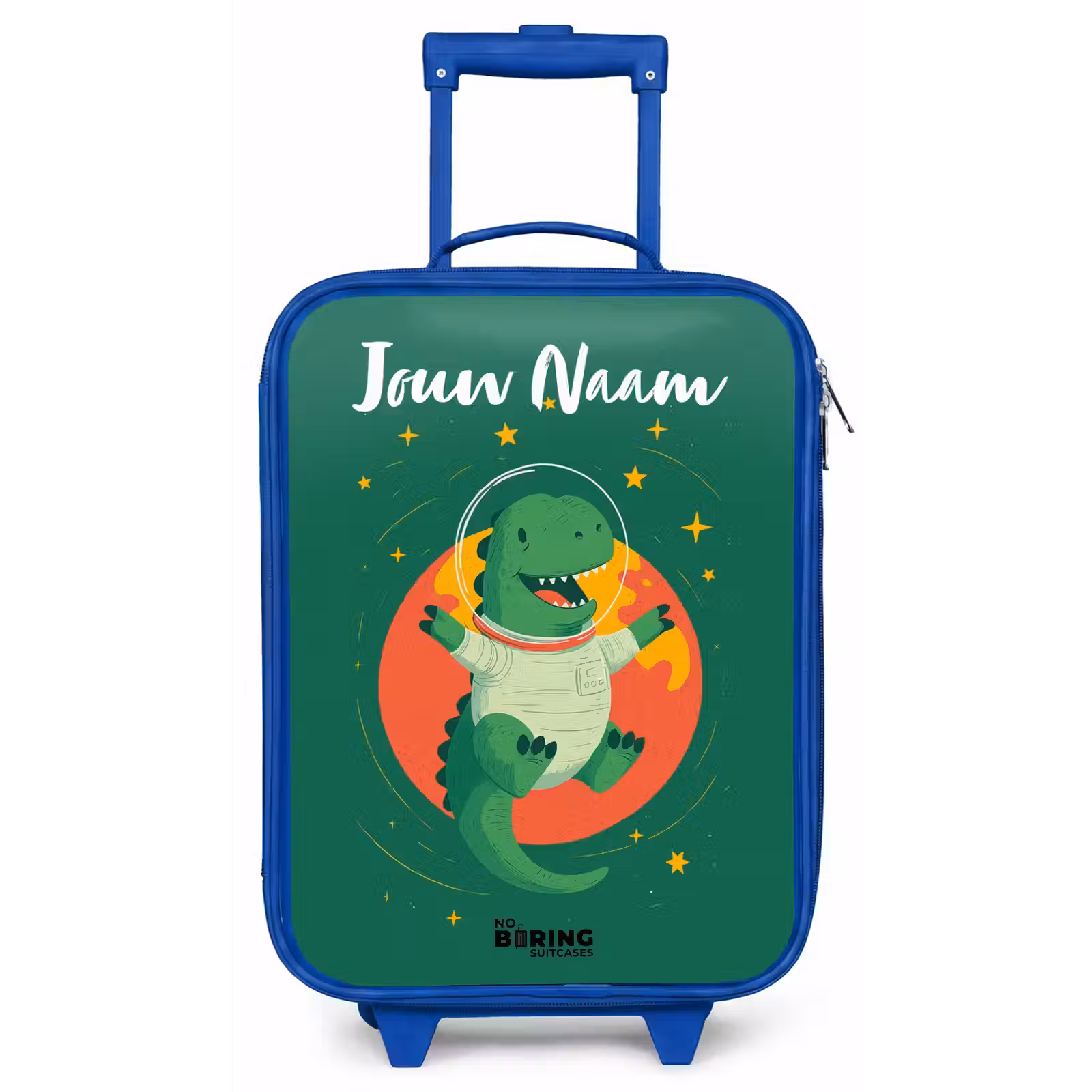 Kinderkoffer met naam - Blauw - Dino - Planeet - Sterren - Groen — 1
