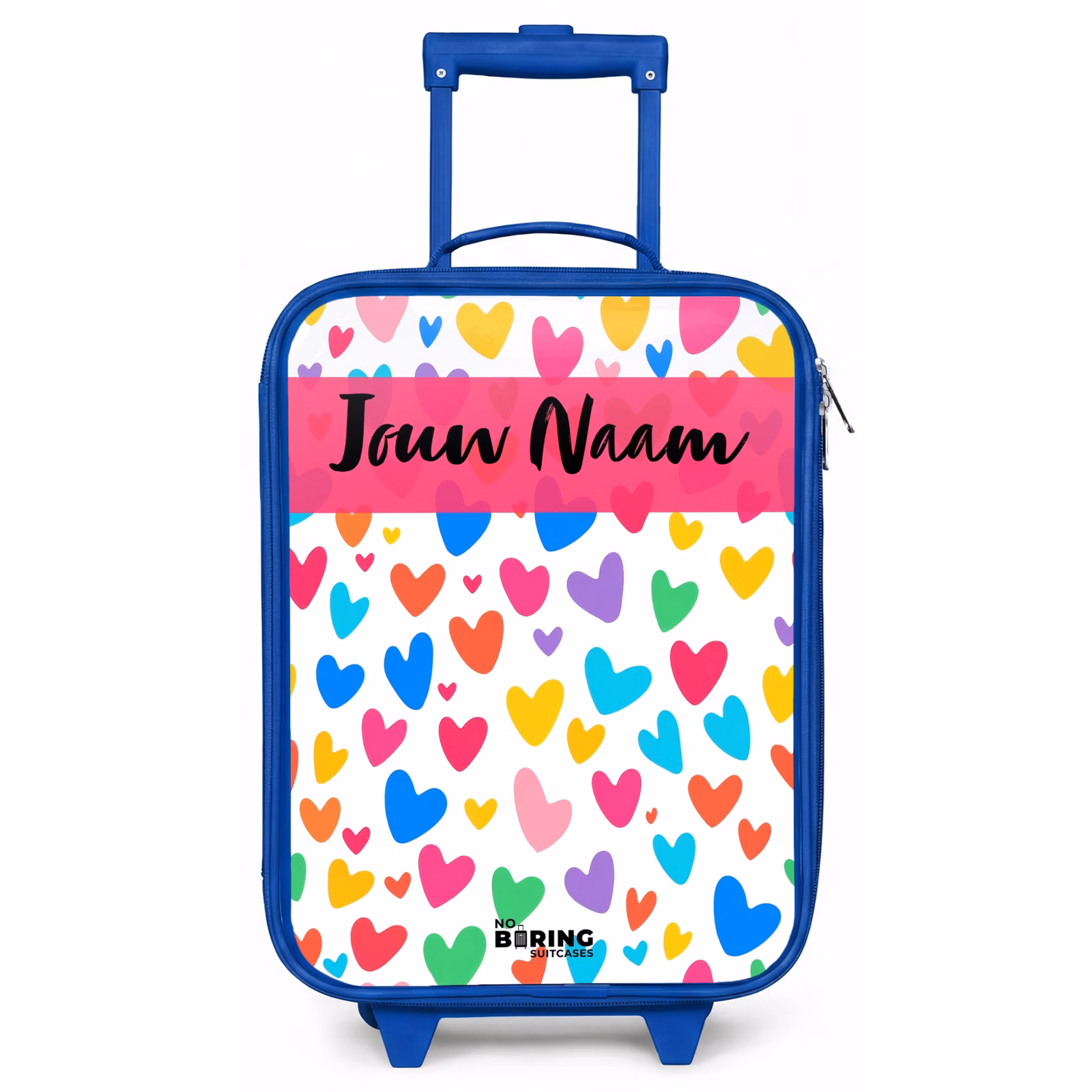 Kinderkoffer met naam - Blauw - Hartjes - Kleurrijk - Patroon — 1