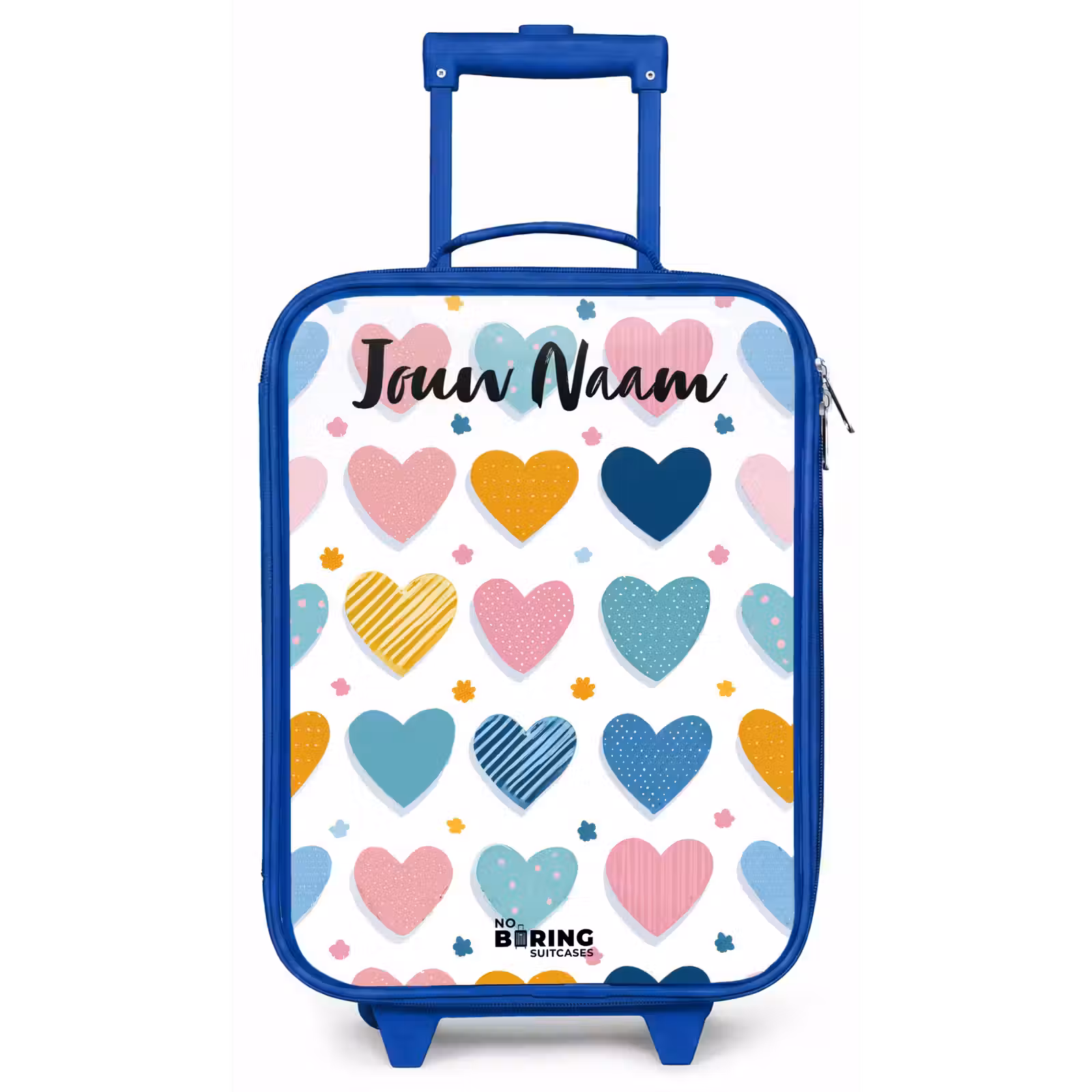 Kinderkoffer met naam - Blauw - Hartjes - Pastel - Patroon — 1
