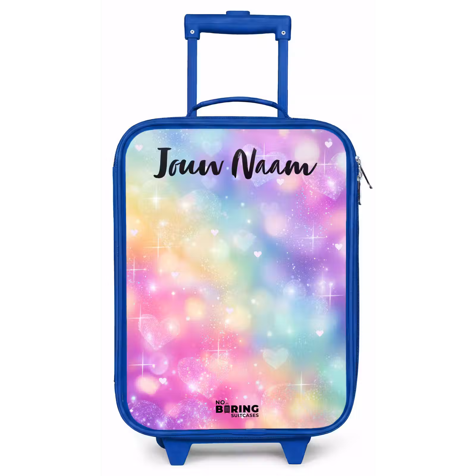 Kinderkoffer met naam - Blauw - Licht - Regenboog - Hartjes — 1