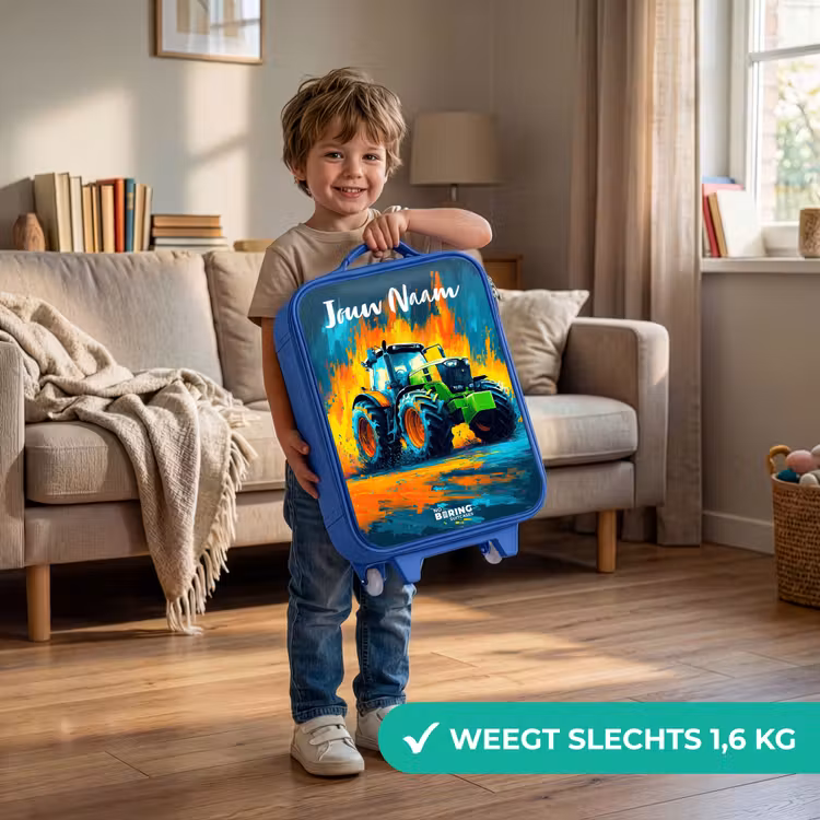 Kinderkoffer met naam - Blauw - Abstract - Tractor - Groen — 2