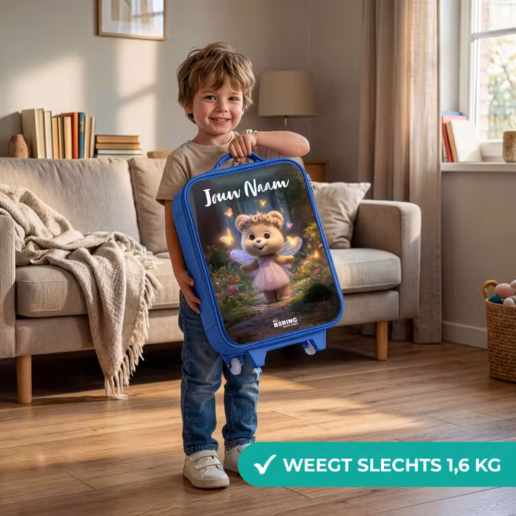 Kinderkoffer met naam - Blauw - Beer - Vlinders - Bos - Fairy — 2