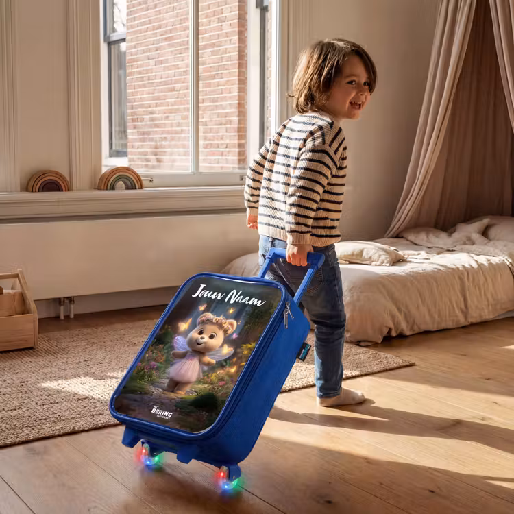Kinderkoffer met naam - Blauw - Beer - Vlinders - Bos - Fairy — 3
