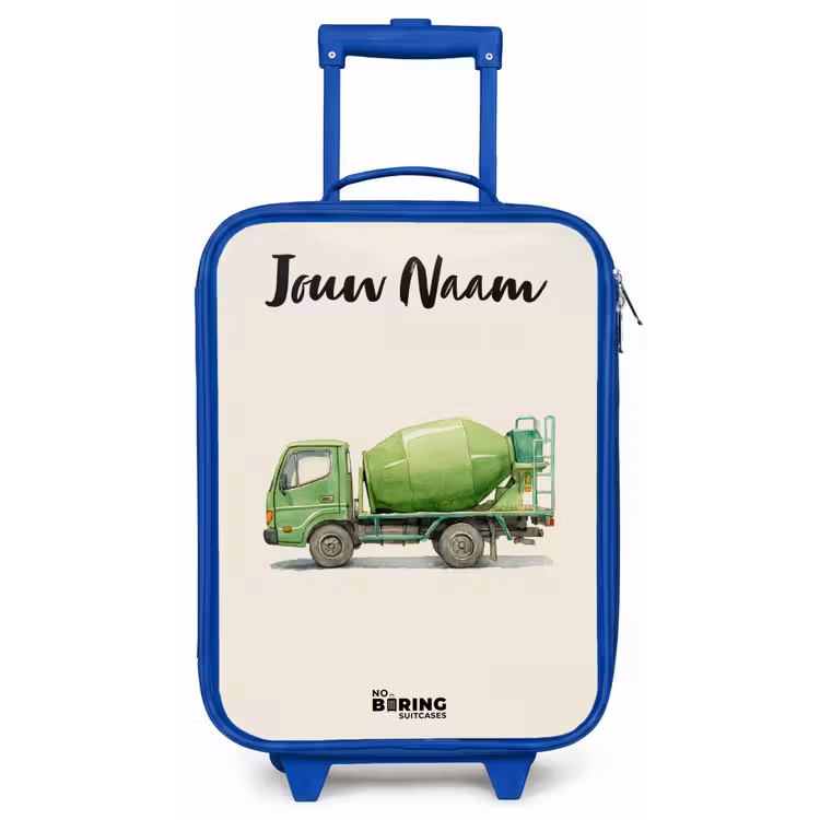 Kinderkoffer met naam - Blauw - Betonmixer - Getekend - Groen — 1