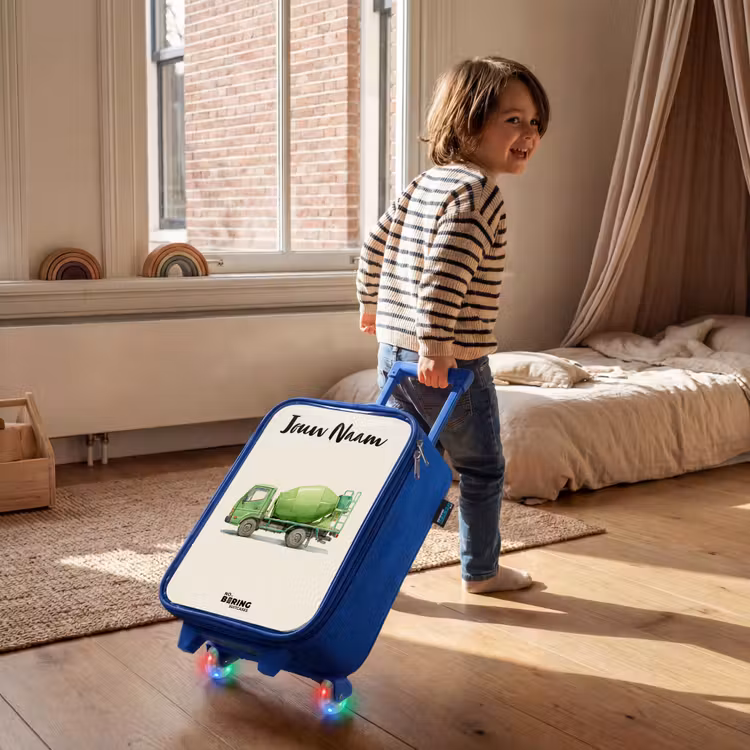Kinderkoffer met naam - Blauw - Betonmixer - Getekend - Groen — 3