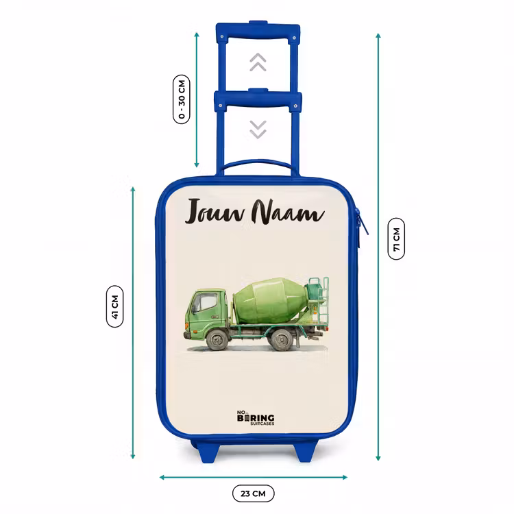 Kinderkoffer met naam - Blauw - Betonmixer - Getekend - Groen — 6