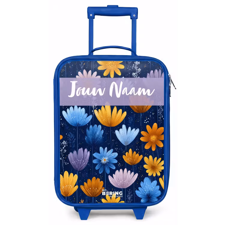 Kinderkoffer met naam - Blauw - Bloemen - Patroon - Blauw — 1
