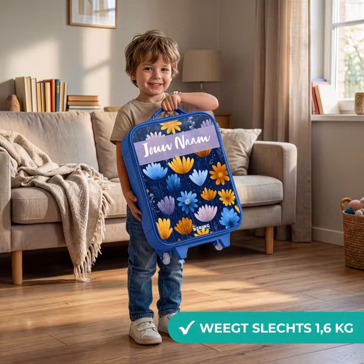 Kinderkoffer met naam - Blauw - Bloemen - Patroon - Blauw — 2