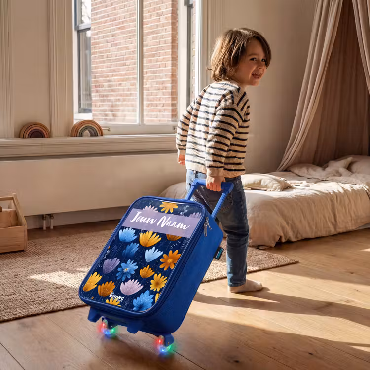 Kinderkoffer met naam - Blauw - Bloemen - Patroon - Blauw — 3