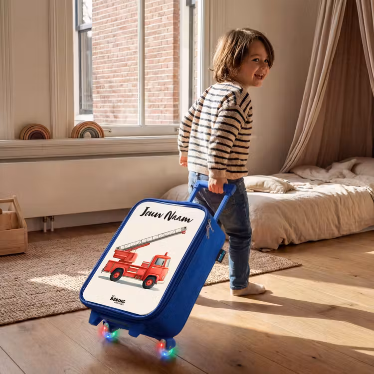 Kinderkoffer met naam - Blauw - Brandweerwagen - Getekend - Rood — 3