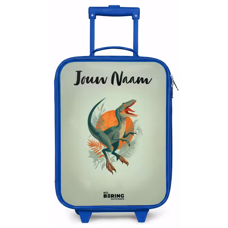 Kinderkoffer met naam - Blauw - Dier - Dino - Natuur — 1