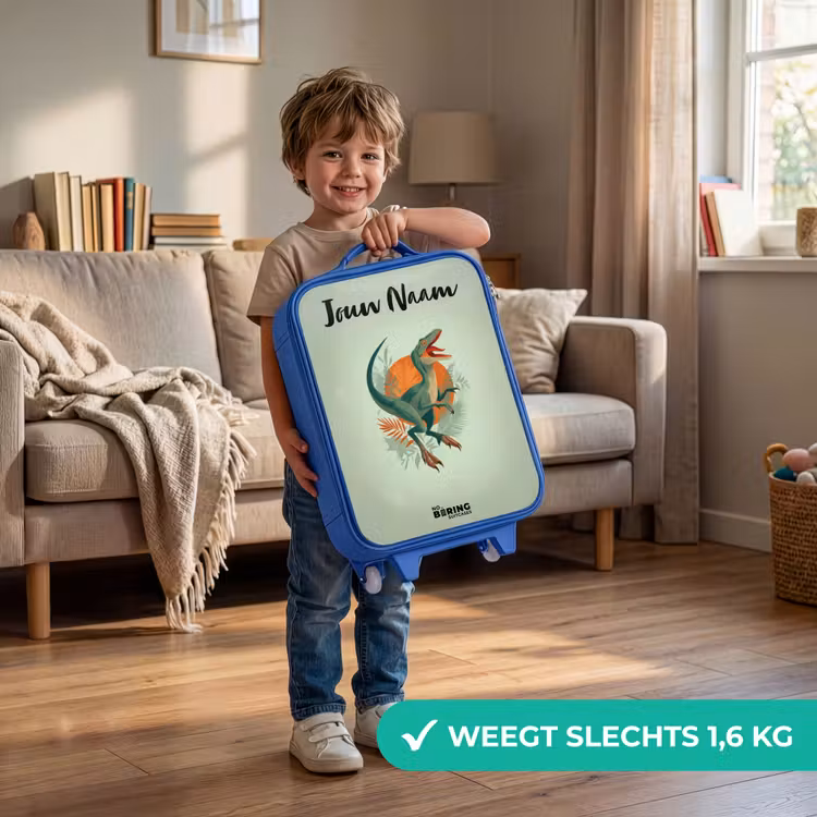 Kinderkoffer met naam - Blauw - Dier - Dino - Natuur — 2