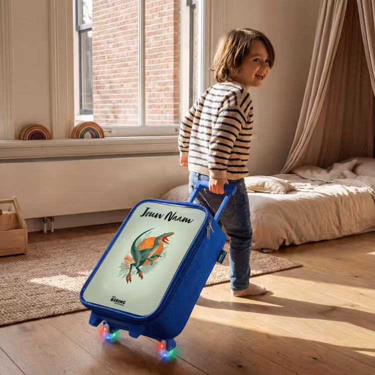 Kinderkoffer met naam - Blauw - Dier - Dino - Natuur — 3