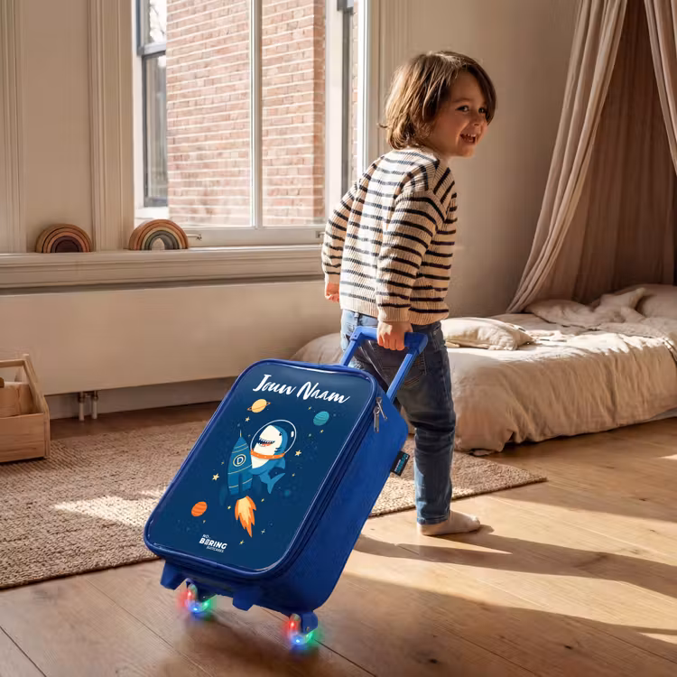 Kinderkoffer met naam - Blauw - Dier - Ruimte - Planeet - Raket — 3