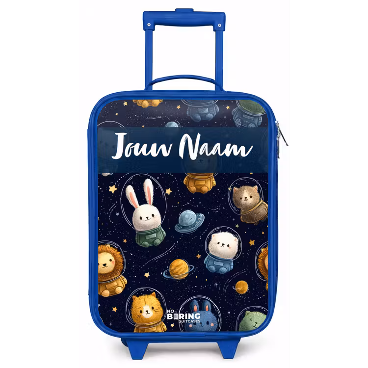 Kinderkoffer met naam - Blauw - Dieren - Astronaut - Planeten - Sterren — 1