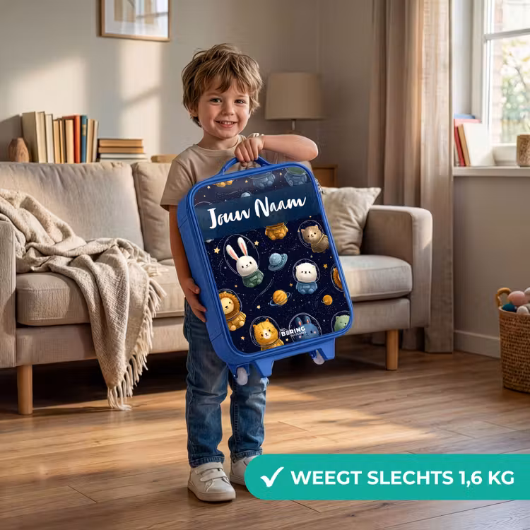 Kinderkoffer met naam - Blauw - Dieren - Astronaut - Planeten - Sterren — 2