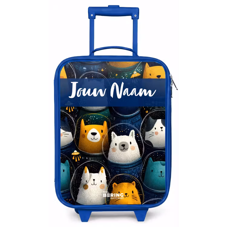 Kinderkoffer met naam - Blauw - Dieren - Sterren - Planeten - Astronaut — 1
