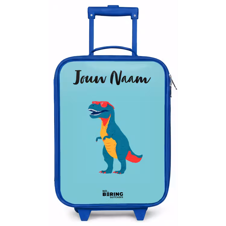 Kinderkoffer met naam - Blauw - Dino - Dier - Zonnebril — 1
