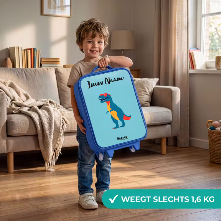 Kinderkoffer met naam - Blauw - Dino - Dier - Zonnebril — 2