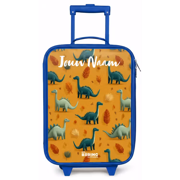 Kinderkoffer met naam - Blauw - Dino - Dieren - Patroon — 1
