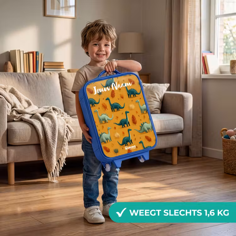 Kinderkoffer met naam - Blauw - Dino - Dieren - Patroon — 2