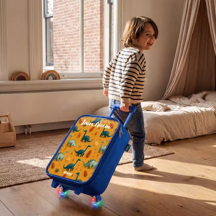 Kinderkoffer met naam - Blauw - Dino - Dieren - Patroon — 3