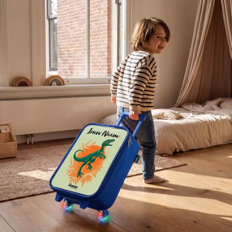 Kinderkoffer met naam - Blauw - Dino - Natuur - Groen — 3