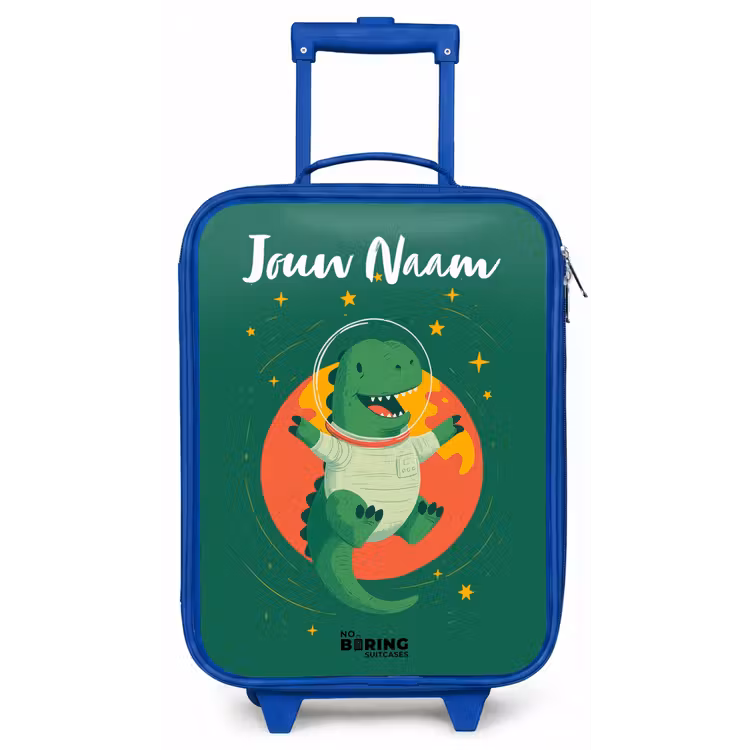 Kinderkoffer met naam - Blauw - Dino - Planeet - Sterren - Groen — 1