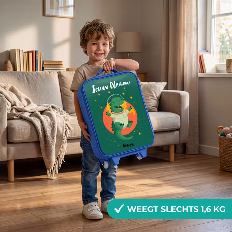 Kinderkoffer met naam - Blauw - Dino - Planeet - Sterren - Groen — 2