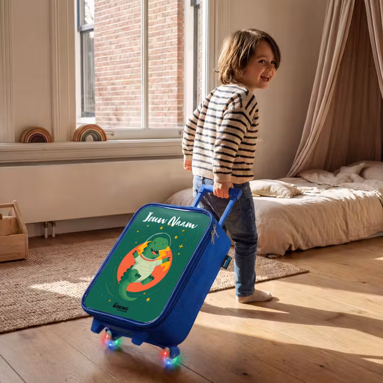 Kinderkoffer met naam - Blauw - Dino - Planeet - Sterren - Groen — 3
